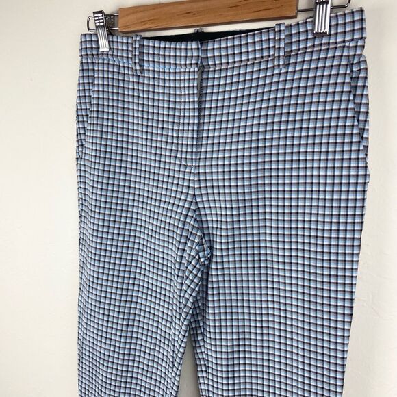 Theory Classic Gingham Plaid Slim Straight Ankle Pant - Light Blue & White - Picture 3 of 8